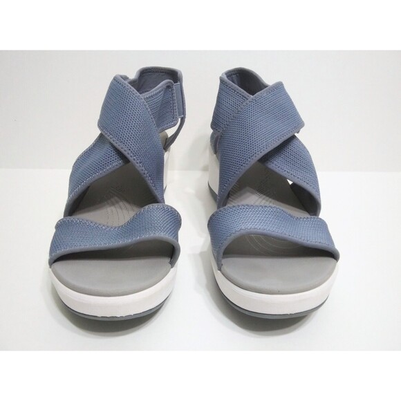 Clarks Women's 9 WIDE Wedge Sandals Step Cali Palm Knit Blue Wrap Cloudsteppers - Picture 6 of 11